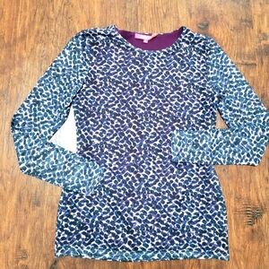 Catherine Malandrino Blue and Purple Leopard Print Long Sleeve Top Size Small